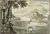 An illustration from Biblisches Engel- u. Kunst Werck : alles das jenige, was in heiliger göttlicher Schrifft Altes und Neuen Testaments von den heiligen Engels Gottes ... zu finden ist ... in zierlichen Kupffern, mit beygefüngten teutschen Erklärungs und Andachs-Reimen vorstellend (1705)