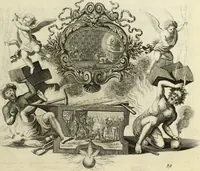 An illustration from Biblisches Engel- u. Kunst Werck : alles das jenige, was in heiliger göttlicher Schrifft Altes und Neuen Testaments von den heiligen Engels Gottes ... zu finden ist ... in zierlichen Kupffern, mit beygefüngten teutschen Erklärungs und Andachs-Reimen vorstellend (1705)