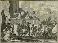 An illustration from Biblisches Engel- u. Kunst Werck : alles das jenige, was in heiliger göttlicher Schrifft Altes und Neuen Testaments von den heiligen Engels Gottes ... zu finden ist ... in zierlichen Kupffern, mit beygefüngten teutschen Erklärungs und Andachs-Reimen vorstellend (1705)