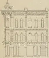 An illustration from Bicknell's village builder. Elevations and plans for cottages, villas, suburban residences, farm houses [etc.] also exterior and interior details for public and private buildings, with approved forms of contracts and specifications. Containing fifty-five plates drawn to scale (1872)