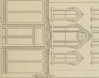 An illustration from Bicknell's village builder. Elevations and plans for cottages, villas, suburban residences, farm houses [etc.] also exterior and interior details for public and private buildings, with approved forms of contracts and specifications. Containing fifty-five plates drawn to scale (1872)