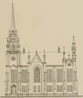 An illustration from Bicknell's village builder. Elevations and plans for cottages, villas, suburban residences, farm houses [etc.] also exterior and interior details for public and private buildings, with approved forms of contracts and specifications. Containing fifty-five plates drawn to scale (1872)