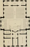 An illustration from Bicknell's village builder. Elevations and plans for cottages, villas, suburban residences, farm houses [etc.] also exterior and interior details for public and private buildings, with approved forms of contracts and specifications. Containing fifty-five plates drawn to scale (1872)