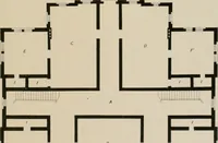 An illustration from Bicknell's village builder. Elevations and plans for cottages, villas, suburban residences, farm houses [etc.] also exterior and interior details for public and private buildings, with approved forms of contracts and specifications. Containing fifty-five plates drawn to scale (1872)