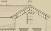 An illustration from Bicknell's village builder. Elevations and plans for cottages, villas, suburban residences, farm houses [etc.] also exterior and interior details for public and private buildings, with approved forms of contracts and specifications. Containing fifty-five plates drawn to scale (1872)