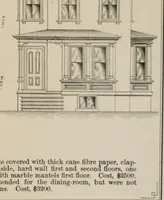 An illustration from Bicknell's village builder. Elevations and plans for cottages, villas, suburban residences, farm houses [etc.] also exterior and interior details for public and private buildings, with approved forms of contracts and specifications. Containing fifty-five plates drawn to scale (1872)