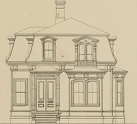 An illustration from Bicknell's village builder. Elevations and plans for cottages, villas, suburban residences, farm houses [etc.] also exterior and interior details for public and private buildings, with approved forms of contracts and specifications. Containing fifty-five plates drawn to scale (1872)