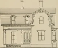 An illustration from Bicknell's village builder. Elevations and plans for cottages, villas, suburban residences, farm houses [etc.] also exterior and interior details for public and private buildings, with approved forms of contracts and specifications. Containing fifty-five plates drawn to scale (1872)