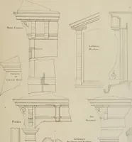 An illustration from Bicknell's village builder. Elevations and plans for cottages, villas, suburban residences, farm houses [etc.] also exterior and interior details for public and private buildings, with approved forms of contracts and specifications. Containing fifty-five plates drawn to scale (1872)