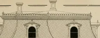 An illustration from Bicknell's village builder. Elevations and plans for cottages, villas, suburban residences, farm houses [etc.] also exterior and interior details for public and private buildings, with approved forms of contracts and specifications. Containing fifty-five plates drawn to scale (1872)