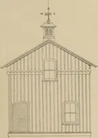 An illustration from Bicknell's village builder. Elevations and plans for cottages, villas, suburban residences, farm houses [etc.] also exterior and interior details for public and private buildings, with approved forms of contracts and specifications. Containing fifty-five plates drawn to scale (1872)