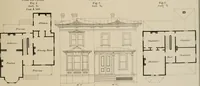 An illustration from Bicknell's village builder. Elevations and plans for cottages, villas, suburban residences, farm houses [etc.] also exterior and interior details for public and private buildings, with approved forms of contracts and specifications. Containing fifty-five plates drawn to scale (1872)