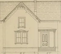 An illustration from Bicknell's village builder. Elevations and plans for cottages, villas, suburban residences, farm houses [etc.] also exterior and interior details for public and private buildings, with approved forms of contracts and specifications. Containing fifty-five plates drawn to scale (1872)