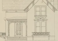 An illustration from Bicknell's village builder. Elevations and plans for cottages, villas, suburban residences, farm houses [etc.] also exterior and interior details for public and private buildings, with approved forms of contracts and specifications. Containing fifty-five plates drawn to scale (1872)