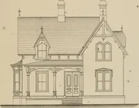 An illustration from Bicknell's village builder. Elevations and plans for cottages, villas, suburban residences, farm houses [etc.] also exterior and interior details for public and private buildings, with approved forms of contracts and specifications. Containing fifty-five plates drawn to scale (1872)
