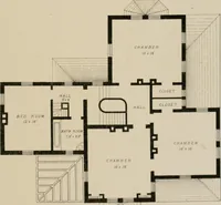 An illustration from Bicknell's village builder. Elevations and plans for cottages, villas, suburban residences, farm houses [etc.] also exterior and interior details for public and private buildings, with approved forms of contracts and specifications. Containing fifty-five plates drawn to scale (1872)