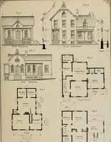 An illustration from Bicknell's village builder. Elevations and plans for cottages, villas, suburban residences, farm houses [etc.] also exterior and interior details for public and private buildings, with approved forms of contracts and specifications. Containing fifty-five plates drawn to scale (1872)