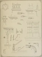 An illustration from Bicknell's village builder. Elevations and plans for cottages, villas, suburban residences, farm houses [etc.] also exterior and interior details for public and private buildings, with approved forms of contracts and specifications. Containing fifty-five plates drawn to scale (1872)