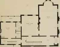 An illustration from Bicknell's village builder. Elevations and plans for cottages, villas, suburban residences, farm houses [etc.] also exterior and interior details for public and private buildings, with approved forms of contracts and specifications. Containing fifty-five plates drawn to scale (1872)