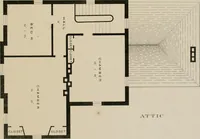 An illustration from Bicknell's village builder. Elevations and plans for cottages, villas, suburban residences, farm houses [etc.] also exterior and interior details for public and private buildings, with approved forms of contracts and specifications. Containing fifty-five plates drawn to scale (1872)