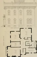 An illustration from Bicknell's village builder. Elevations and plans for cottages, villas, suburban residences, farm houses [etc.] also exterior and interior details for public and private buildings, with approved forms of contracts and specifications. Containing fifty-five plates drawn to scale (1872)