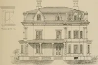 An illustration from Bicknell's village builder. Elevations and plans for cottages, villas, suburban residences, farm houses [etc.] also exterior and interior details for public and private buildings, with approved forms of contracts and specifications. Containing fifty-five plates drawn to scale (1872)