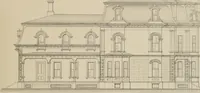 An illustration from Bicknell's village builder. Elevations and plans for cottages, villas, suburban residences, farm houses [etc.] also exterior and interior details for public and private buildings, with approved forms of contracts and specifications. Containing fifty-five plates drawn to scale (1872)