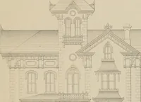 An illustration from Bicknell's village builder. Elevations and plans for cottages, villas, suburban residences, farm houses [etc.] also exterior and interior details for public and private buildings, with approved forms of contracts and specifications. Containing fifty-five plates drawn to scale (1872)