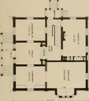 An illustration from Bicknell's village builder. Elevations and plans for cottages, villas, suburban residences, farm houses [etc.] also exterior and interior details for public and private buildings, with approved forms of contracts and specifications. Containing fifty-five plates drawn to scale (1872)