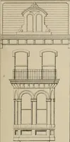 An illustration from Bicknell's village builder. Elevations and plans for cottages, villas, suburban residences, farm houses [etc.] also exterior and interior details for public and private buildings, with approved forms of contracts and specifications. Containing fifty-five plates drawn to scale (1872)