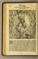 An illustration from Bildnisse viler zum Theyle vou [sic] vralten, zum Theyle von newlichern Zeiten her, Kriegs vnd anderer weltlicher Hänndel halben, bej Christen vnnd Vnchristen gewesener berühmter Keyser, Könige, Fürsten, Grauen vnd Edeln, in massen dieselbige Paulus Iouius, vorweilen Bischoff von Nocera, durch allerley Gelegenheyt zusammen gebracht, vnd in seiner Bibliotheca oder Librareje zu Newen Como abgemalt hinderlassen. : Mit kurtzverfassten Beschreibungen jhres jedes geführten Lebens vnd Wesens, dardurch sie fürnemlich in Gutem oder Bösem bekannt vnd namhafftig worden, etlicher massen aus Pauli Iouij, vnd gleichwol mehrern theyls, aus andern in latinischer, italianischer, franzosischer, spanischer vnnd teutscher Sprache aussgangenen Chronicken vnd Historien zum fleissigsten erklärt, vnd jetz erstlich in offenen Truck verordnet: (1582)