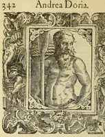 An illustration from Bildnisse viler zum Theyle vou [sic] vralten, zum Theyle von newlichern Zeiten her, Kriegs vnd anderer weltlicher Hänndel halben, bej Christen vnnd Vnchristen gewesener berühmter Keyser, Könige, Fürsten, Grauen vnd Edeln, in massen dieselbige Paulus Iouius, vorweilen Bischoff von Nocera, durch allerley Gelegenheyt zusammen gebracht, vnd in seiner Bibliotheca oder Librareje zu Newen Como abgemalt hinderlassen. : Mit kurtzverfassten Beschreibungen jhres jedes geführten Lebens vnd Wesens, dardurch sie fürnemlich in Gutem oder Bösem bekannt vnd namhafftig worden, etlicher massen aus Pauli Iouij, vnd gleichwol mehrern theyls, aus andern in latinischer, italianischer, franzosischer, spanischer vnnd teutscher Sprache aussgangenen Chronicken vnd Historien zum fleissigsten erklärt, vnd jetz erstlich in offenen Truck verordnet: (1582)