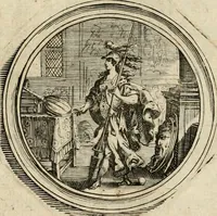 An illustration from Bloemhof der doorluchtige voorbeelden, daer in door ware, vreemde en deftige geschiedenissen, leeringen en eygenschappen, alles dat de mensch tot nut en vermaek verstrekken kan, te bemerken is : uit de schriften van Philippus Camerarius, Michiel de Montanje en andere schrijvers getrokken en vertaelt (1647)