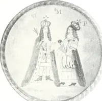 An illustration from Blue dash chargers and other early English tin enamel circular dishes (1919)