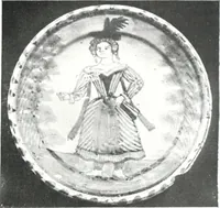 An illustration from Blue dash chargers and other early English tin enamel circular dishes (1919)