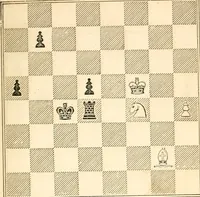 Picture 43 of 84 from The book of chess: containing the rudiments of the game, and elementary analyses of the most popular openings ; exemplified in games actually played by the greatest masters; including Staunton's analysis of the king's and queen's gambits, numerous positions and problems on diagrams, both original and selected; also a series of chess tales, with illustrations engraved from original designs ; the whole extracted and translated from the best sources (1857), leaf 104