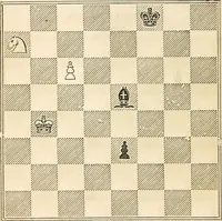 An illustration from The book of chess: containing the rudiments of the game, and elementary analyses of the most popular openings ; exemplified in games actually played by the greatest masters; including Staunton's analysis of the king's and queen's gambits, numerous positions and problems on diagrams, both original and selected; also a series of chess tales, with illustrations engraved from original designs ; the whole extracted and translated from the best sources (1857)