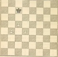 An illustration from The book of chess: containing the rudiments of the game, and elementary analyses of the most popular openings ; exemplified in games actually played by the greatest masters; including Staunton's analysis of the king's and queen's gambits, numerous positions and problems on diagrams, both original and selected; also a series of chess tales, with illustrations engraved from original designs ; the whole extracted and translated from the best sources (1857)