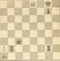 Picture 11 of 84 from The book of chess: containing the rudiments of the game, and elementary analyses of the most popular openings ; exemplified in games actually played by the greatest masters; including Staunton's analysis of the king's and queen's gambits, numerous positions and problems on diagrams, both original and selected; also a series of chess tales, with illustrations engraved from original designs ; the whole extracted and translated from the best sources (1857), leaf 43