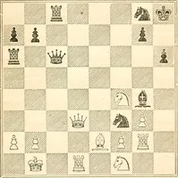 Picture 79 of 84 from The book of chess: containing the rudiments of the game, and elementary analyses of the most popular openings ; exemplified in games actually played by the greatest masters; including Staunton's analysis of the king's and queen's gambits, numerous positions and problems on diagrams, both original and selected; also a series of chess tales, with illustrations engraved from original designs ; the whole extracted and translated from the best sources (1857), leaf 464