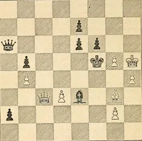 An illustration from The book of chess: containing the rudiments of the game, and elementary analyses of the most popular openings ; exemplified in games actually played by the greatest masters; including Staunton's analysis of the king's and queen's gambits, numerous positions and problems on diagrams, both original and selected; also a series of chess tales, with illustrations engraved from original designs ; the whole extracted and translated from the best sources (1857)