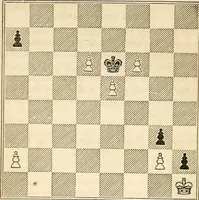 An illustration from The book of chess: containing the rudiments of the game, and elementary analyses of the most popular openings ; exemplified in games actually played by the greatest masters; including Staunton's analysis of the king's and queen's gambits, numerous positions and problems on diagrams, both original and selected; also a series of chess tales, with illustrations engraved from original designs ; the whole extracted and translated from the best sources (1857)