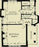 An illustration from The book of the exhibition of houses and cottages, Romford garden suburb, Gidea Park (1911)