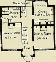 An illustration from The book of the exhibition of houses and cottages, Romford garden suburb, Gidea Park (1911)