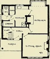An illustration from The book of the exhibition of houses and cottages, Romford garden suburb, Gidea Park (1911)