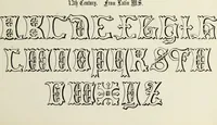 An illustration from The book of ornamental alphabets, ancient and mediaeval, from the eighth century, with numerals; including Gothic; church text, large and small; German arabesque; initials for illumination, monograms, crosses, etc., for the use of architectural and engineering draughtsmen, masons, decorative painters, lithographers, engravers, carvers, etc. etc. (1863)