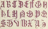An illustration from The book of ornamental alphabets, ancient and mediaeval, from the eighth century, with numerals; including Gothic; church text, large and small; German arabesque; initials for illumination, monograms, crosses, etc., for the use of architectural and engineering draughtsmen, masons, decorative painters, lithographers, engravers, carvers, etc. etc. (1863)