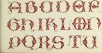 An illustration from The book of ornamental alphabets, ancient and mediaeval, from the eighth century, with numerals; including Gothic; church text, large and small; German arabesque; initials for illumination, monograms, crosses, etc., for the use of architectural and engineering draughtsmen, masons, decorative painters, lithographers, engravers, carvers, etc. etc. (1863)