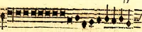 An illustration from Breve instrvttione alli giovani per imparare con ogni facilità il canto fermo, divisa in dve parti. Nella prima s'assegano le regole svccinte d'esso canto, col vero modo di pratticarle. Il canto francescano, con vna regola al chorista per ben regger' il choro, ed vn' altra all' organista per lasciar in tono con l'organo i canti, ch' occorrono in tutto l'anno. Nella seconda si pone tvtt'il canto della Settimana santa con quello per la processione della purificatione della B.V. e quattro credi nel fine (1665)
