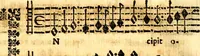 An illustration from Breve instrvttione alli giovani per imparare con ogni facilità il canto fermo, divisa in dve parti. Nella prima s'assegano le regole svccinte d'esso canto, col vero modo di pratticarle. Il canto francescano, con vna regola al chorista per ben regger' il choro, ed vn' altra all' organista per lasciar in tono con l'organo i canti, ch' occorrono in tutto l'anno. Nella seconda si pone tvtt'il canto della Settimana santa con quello per la processione della purificatione della B.V. e quattro credi nel fine (1665)